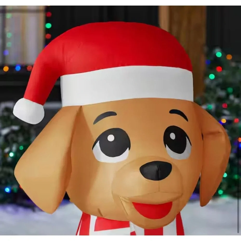 3.5 FT Christmas Inflatable Golden Retriever Dog Santa Hat Scarf LED Lights